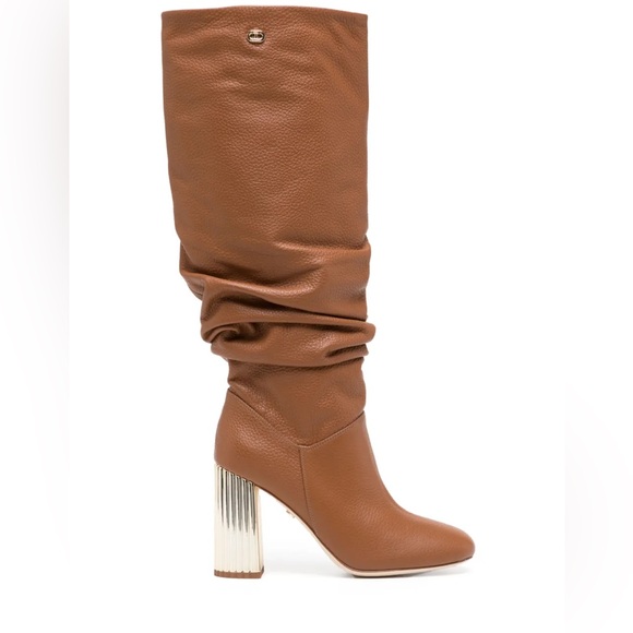 DEE OCLEPPO LEATHER SLOUGHY KNEE HIGH BLOCK HEEL BOOTS TAN SZ 8 NWT
